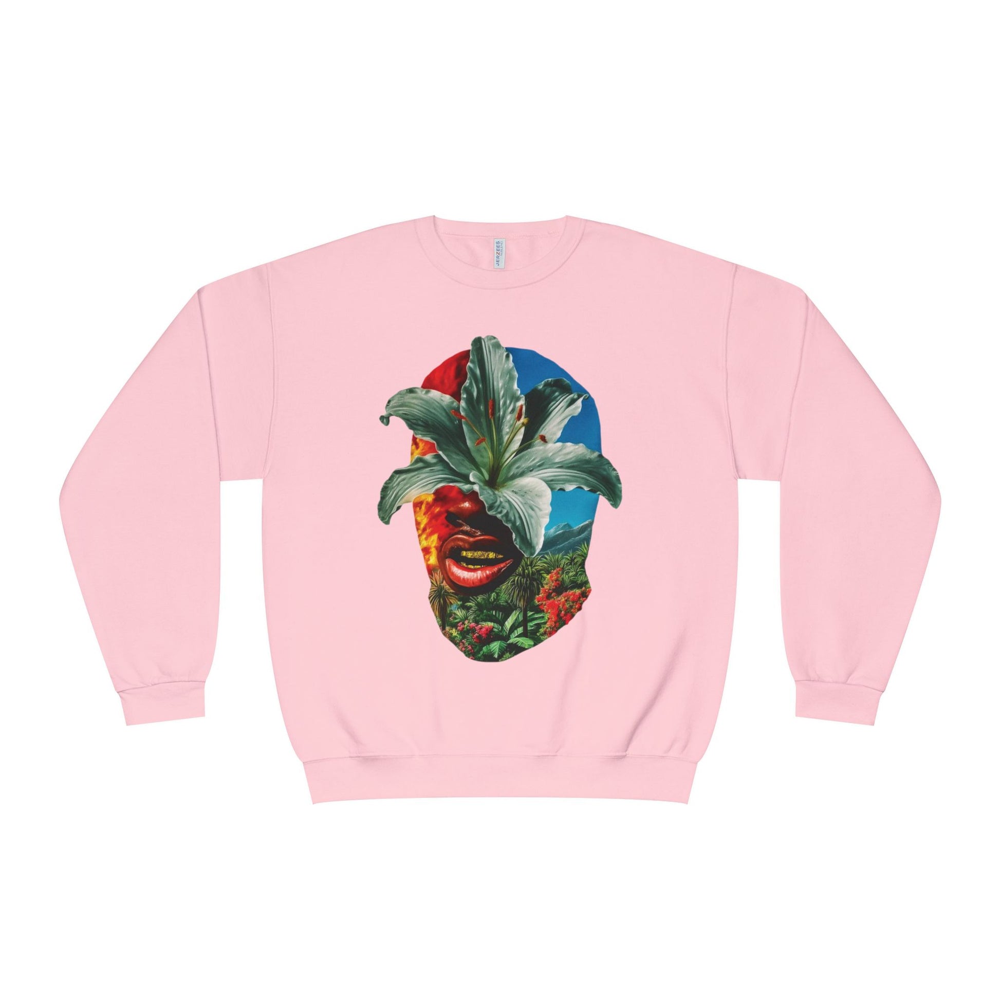 Nature-Inspired Unisex Crewneck Sweatshirt - Vibrant Floral Face Design, Cozy Casual Wear, Perfect for Gifts, Meditation, Everyday Fashion