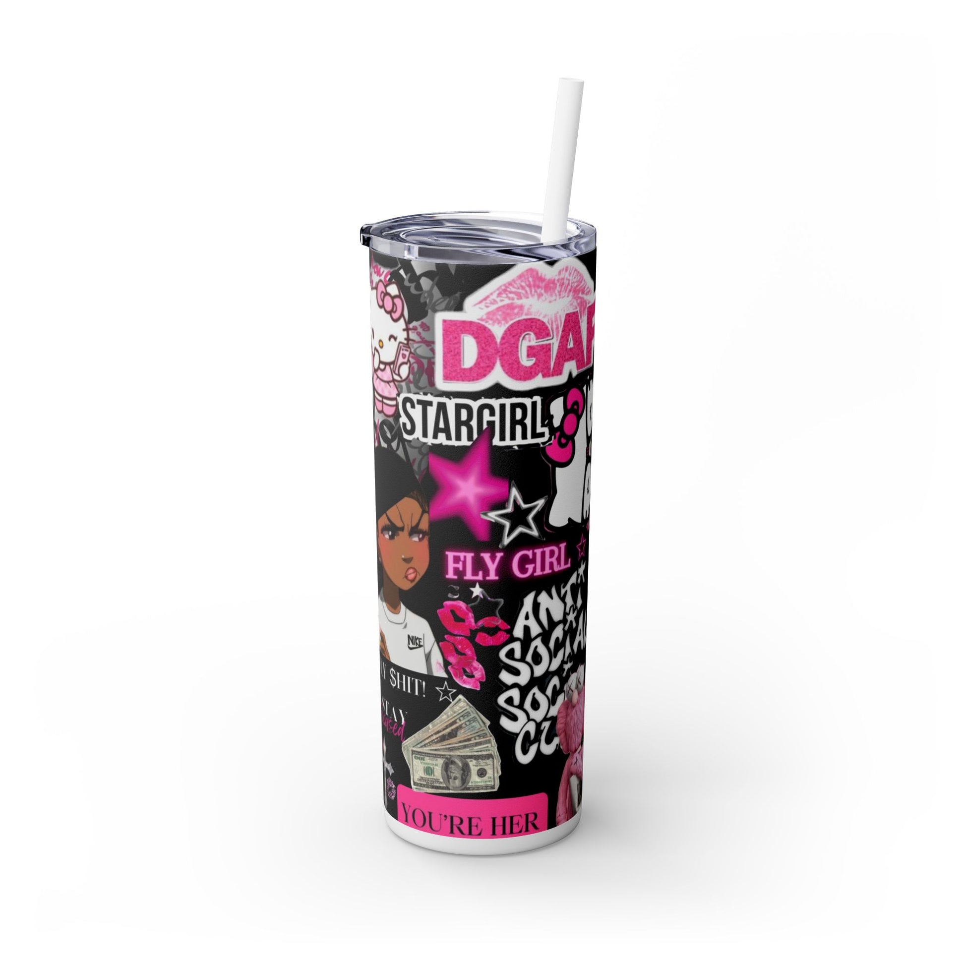 Trendy 20oz Skinny Tumbler with Straw - 'Fly Girl' Design