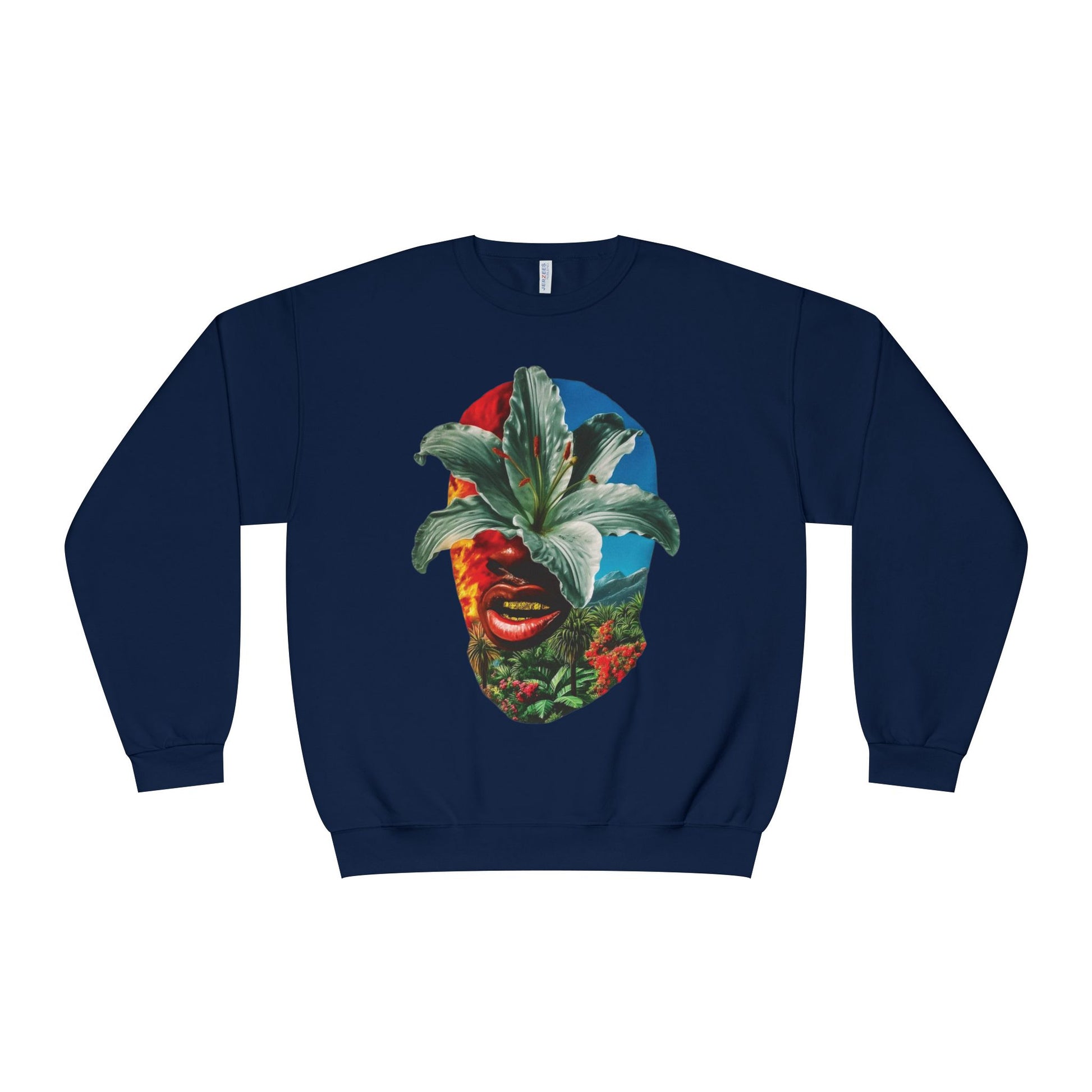 Nature-Inspired Unisex Crewneck Sweatshirt - Vibrant Floral Face Design, Cozy Casual Wear, Perfect for Gifts, Meditation, Everyday Fashion