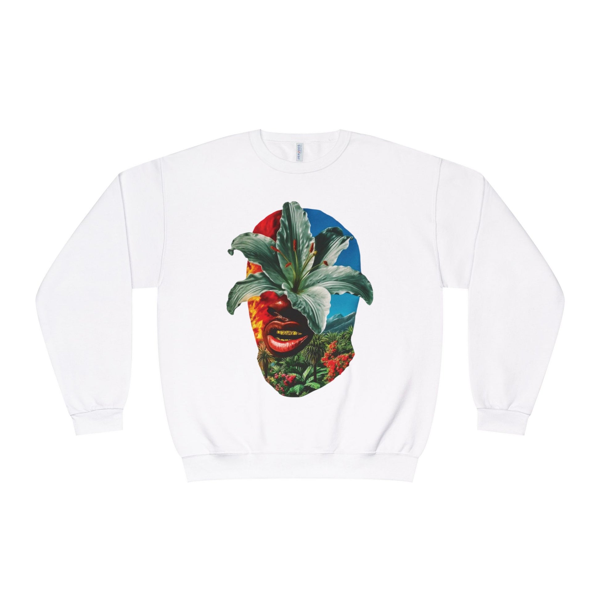 Nature-Inspired Unisex Crewneck Sweatshirt - Vibrant Floral Face Design, Cozy Casual Wear, Perfect for Gifts, Meditation, Everyday Fashion