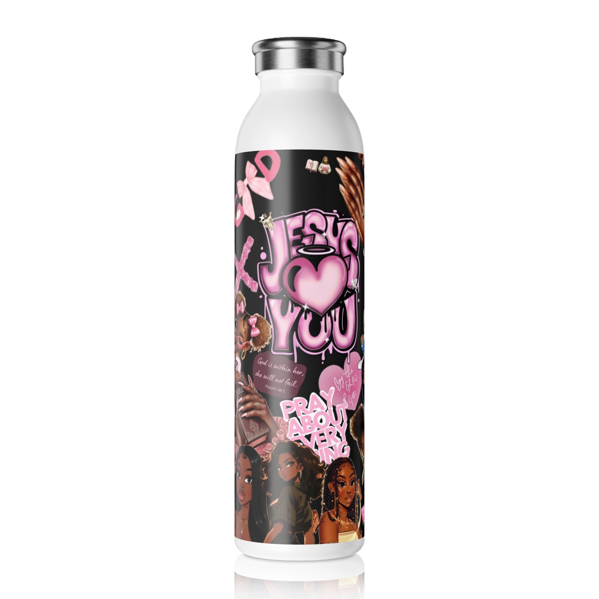 Stylish Slim Water Bottle – 'Jesus Loves You' & Heart Design, Perfect for Everyday Hydration