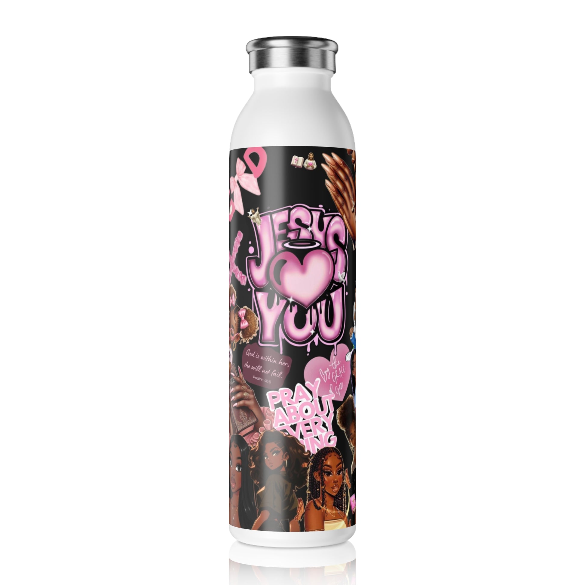 Stylish Slim Water Bottle – 'Jesus Loves You' & Heart Design, Perfect for Everyday Hydration