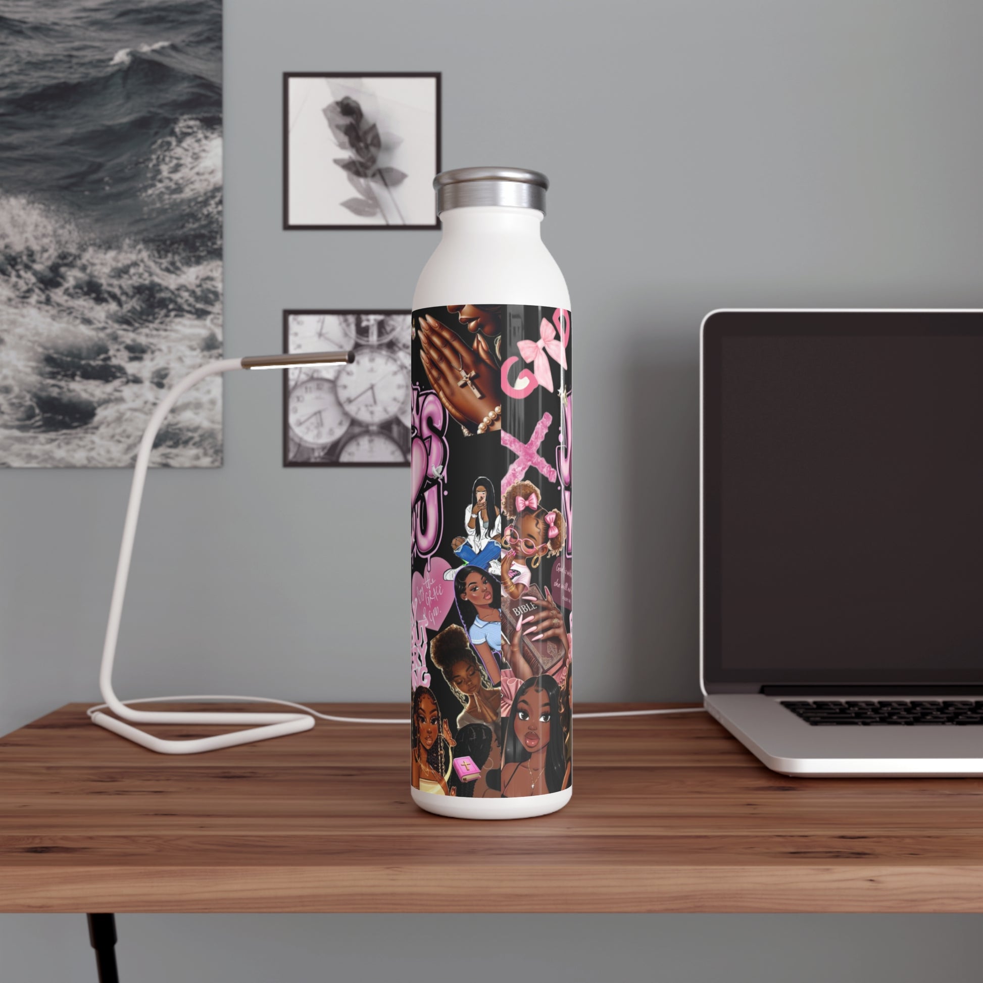 Stylish Slim Water Bottle – 'Jesus Loves You' & Heart Design, Perfect for Everyday Hydration