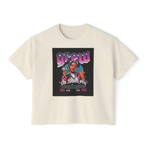 Graphic Boxy Tee - 'Grew On 2000s Era' Vintage Style Women's Top