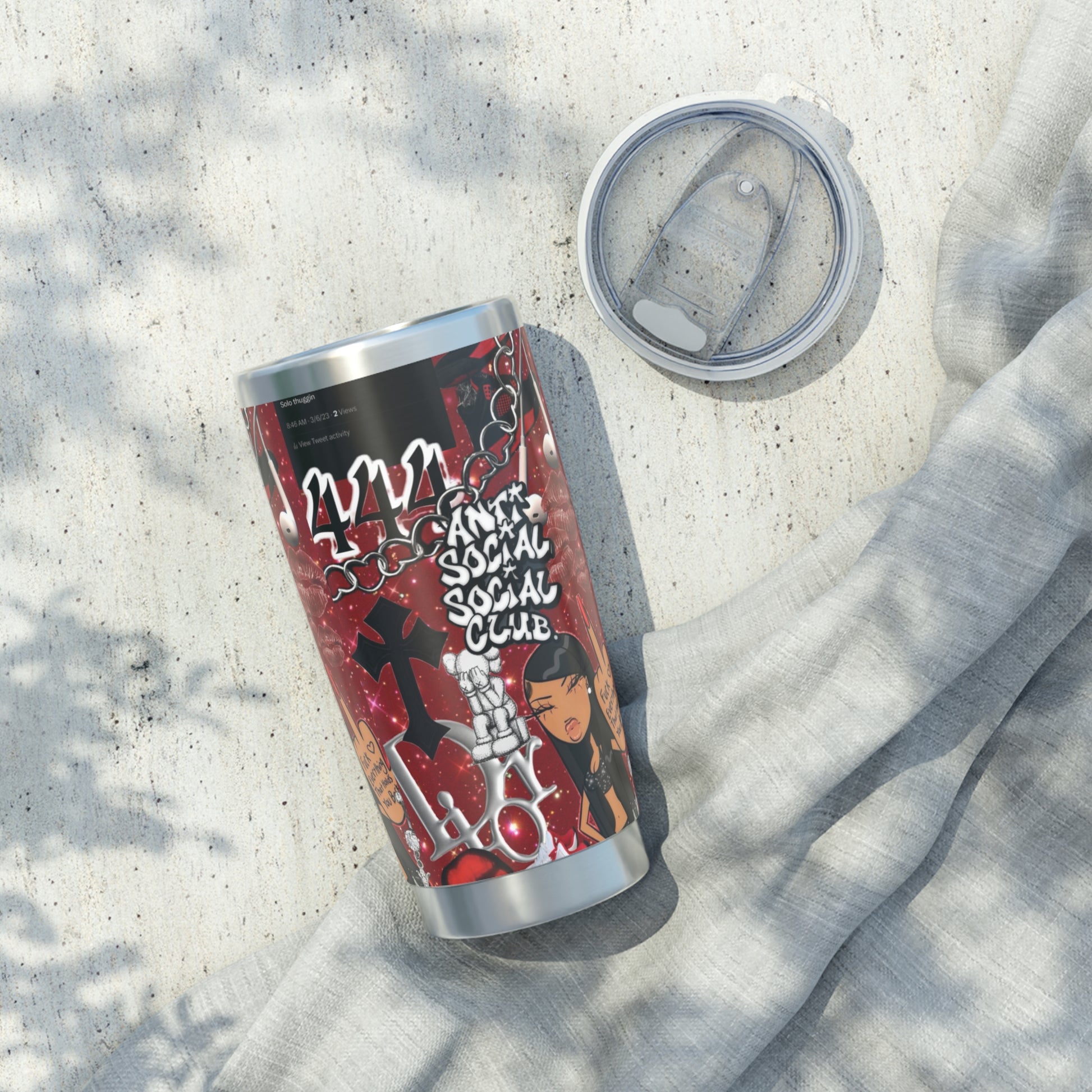 Red Themed Antisocial Vagabond 20oz Tumbler - Urban Graffiti Travel Mug for Trendsetters