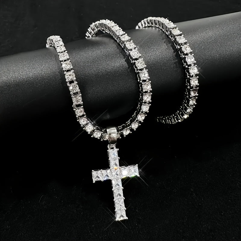 2 Shiny Pendants With Ice Cuban Chain Miami Necklace Men And Women Hip-hop Pendant Necklace Jewelry Gift