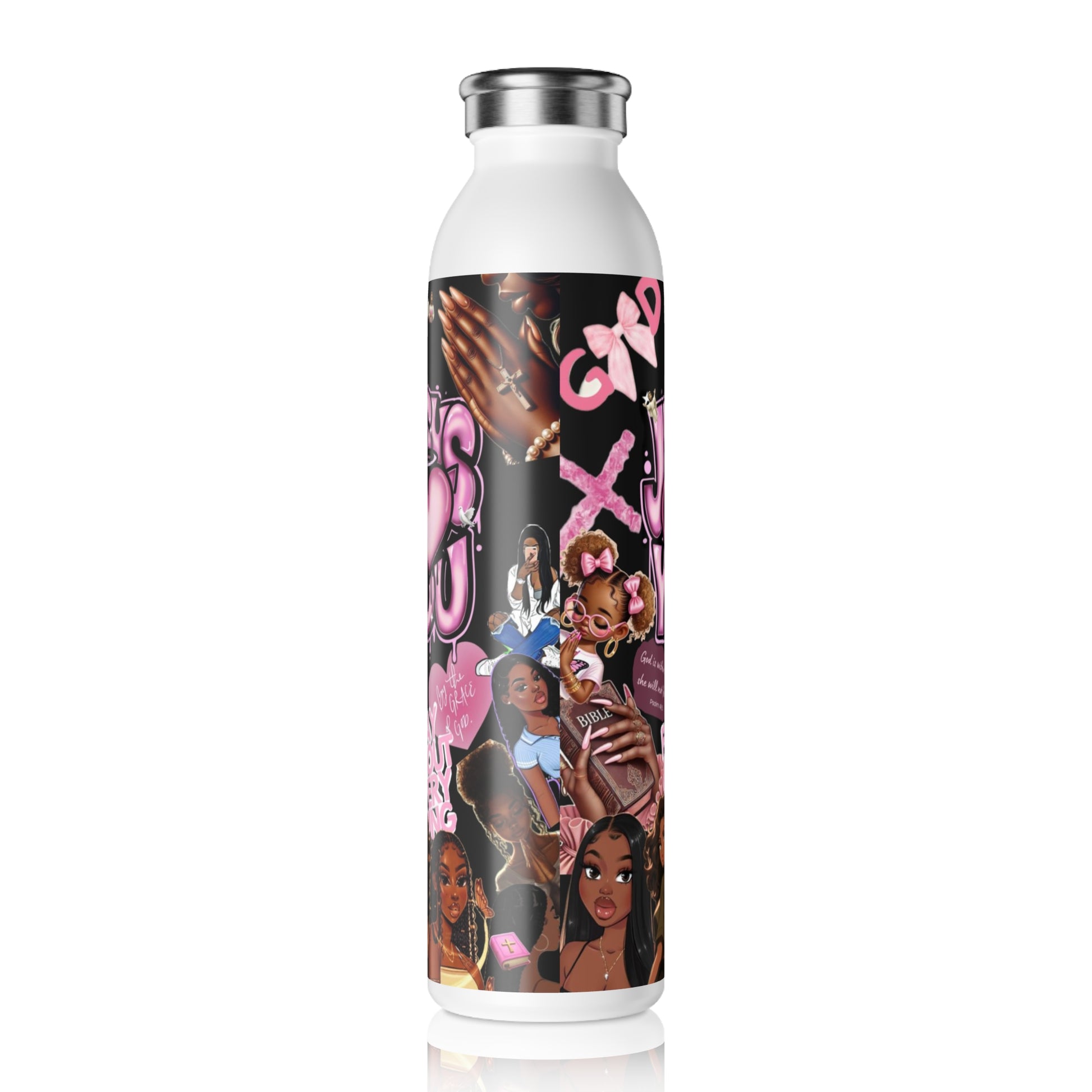 Stylish Slim Water Bottle – 'Jesus Loves You' & Heart Design, Perfect for Everyday Hydration