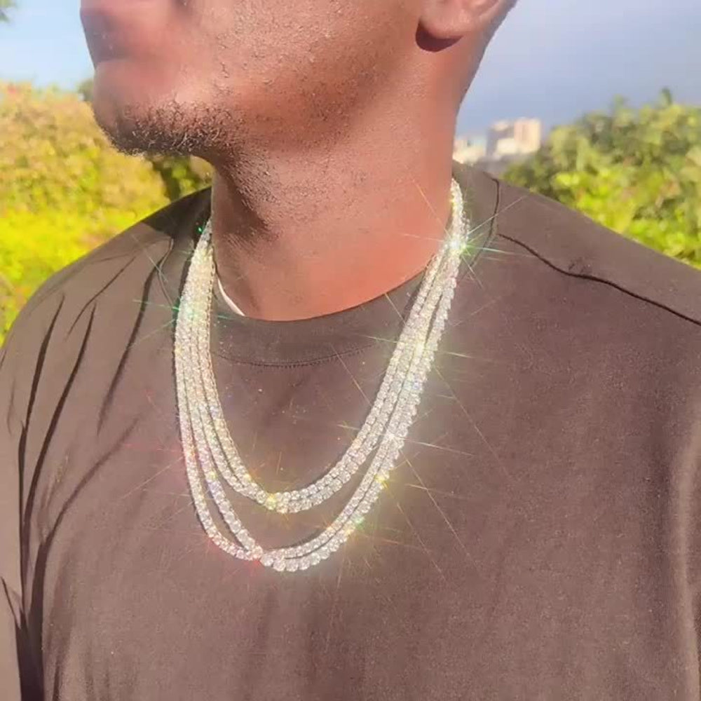 Shiny Hip Hop Tennis Silveryy Chain Necklace Party Jewelry For Men And Women