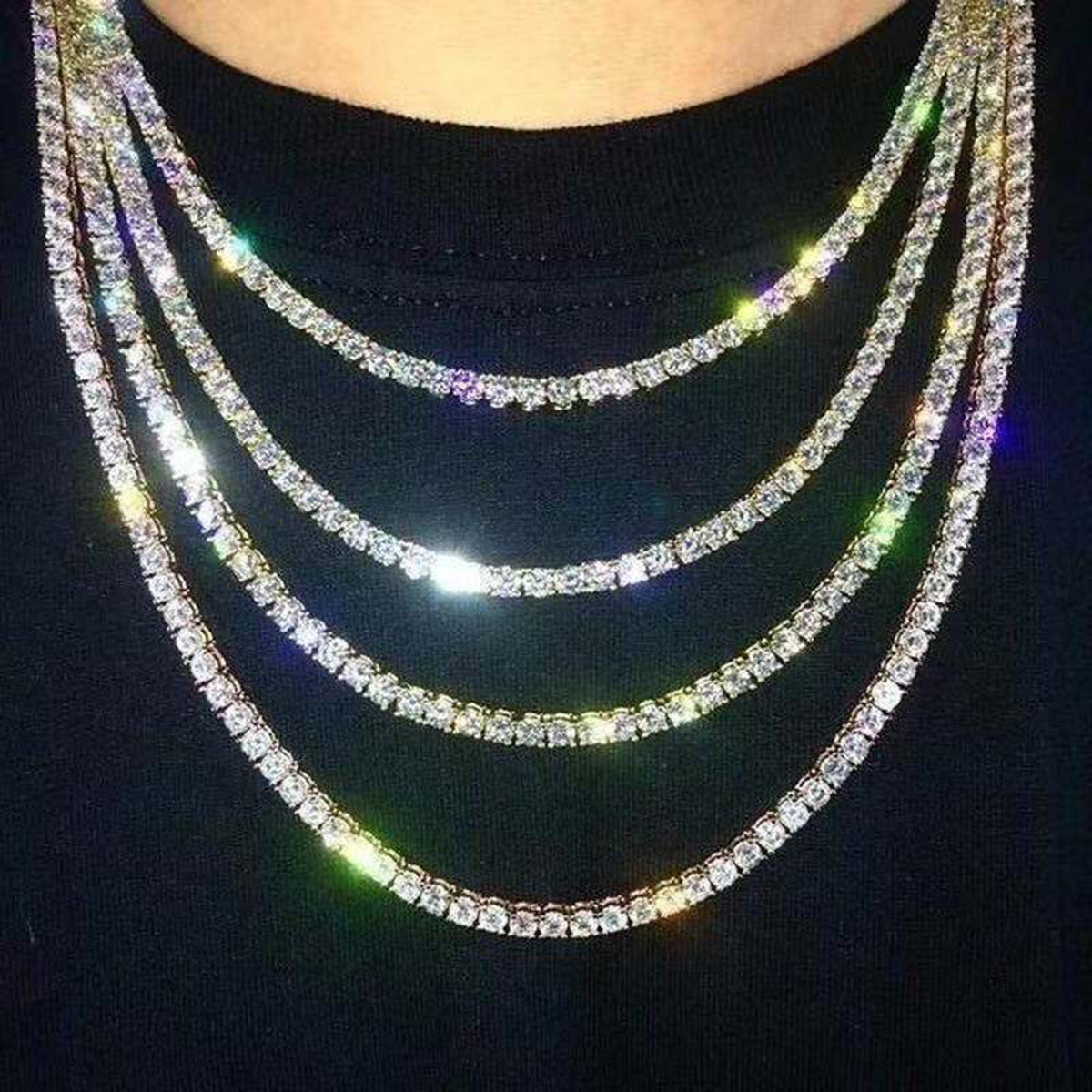 Shiny Hip Hop Tennis Silveryy Chain Necklace Party Jewelry For Men And Women