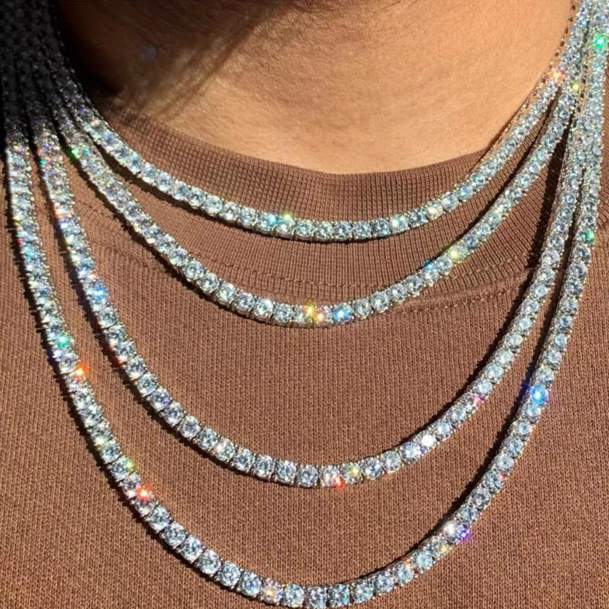 Shiny Hip Hop Tennis Silveryy Chain Necklace Party Jewelry For Men And Women