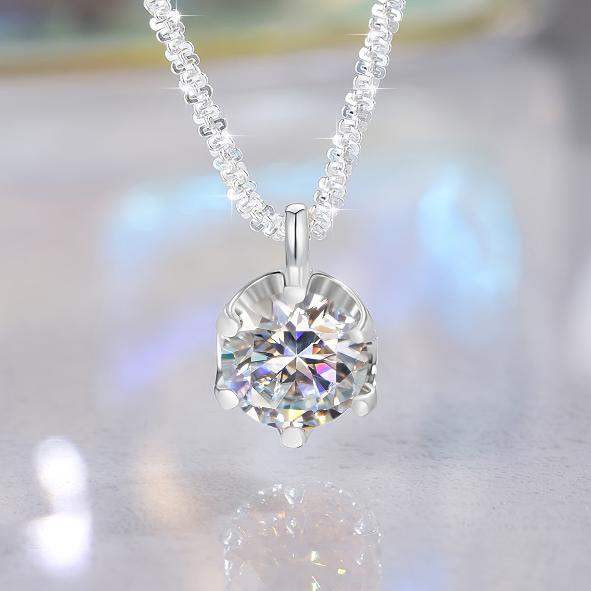 Moissanite Radiance Pendant Necklace | 1CT | 925 Sterling Silver | Elegant Design | Luxury Wedding, Promise, Eternity and Mothers Day Gift for Her, Valentines Day Jewelry