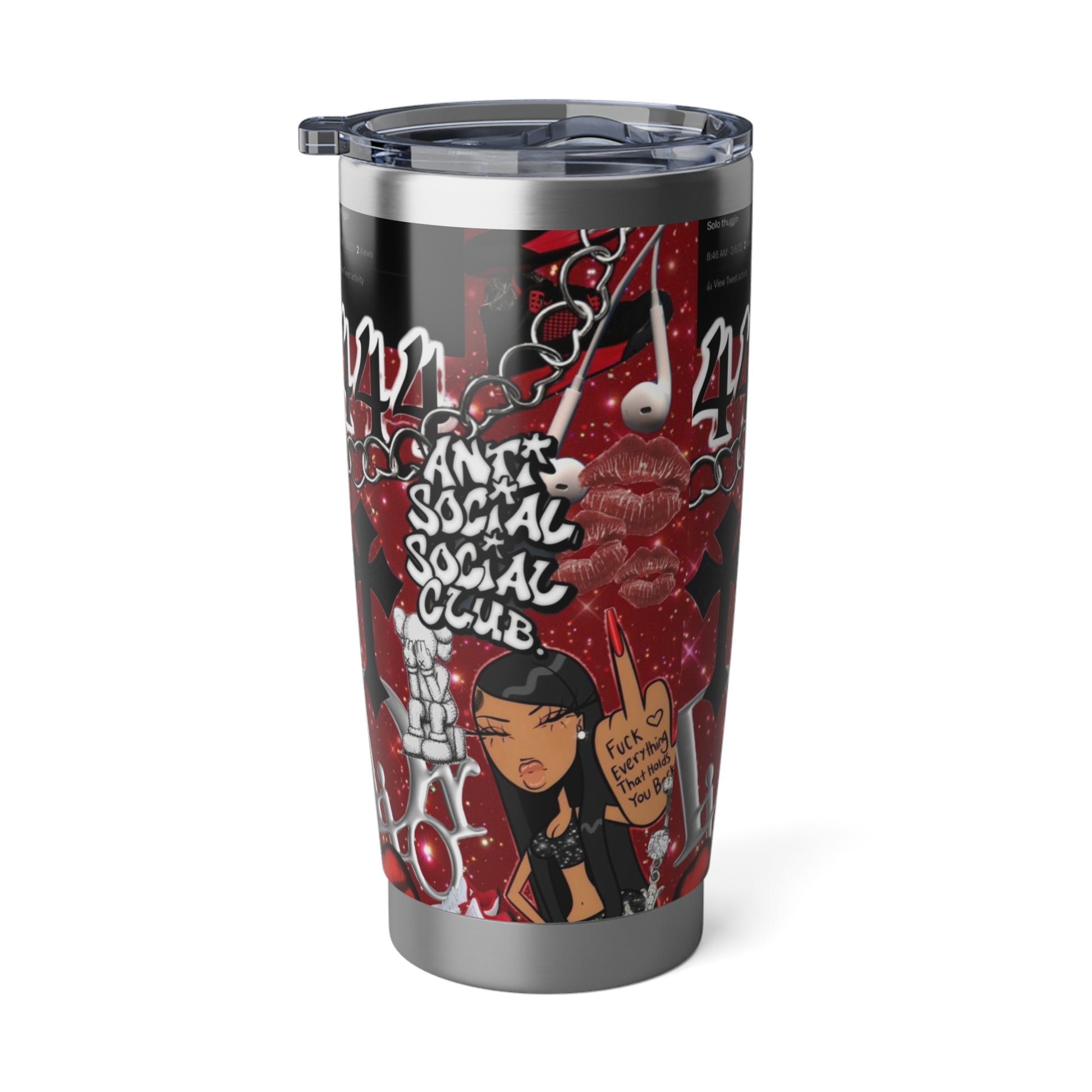 Red Themed Antisocial Vagabond 20oz Tumbler - Urban Graffiti Travel Mug for Trendsetters