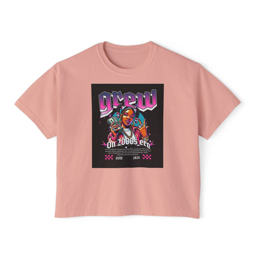 Graphic Boxy Tee - 'Grew On 2000s Era' Vintage Style Women's Top
