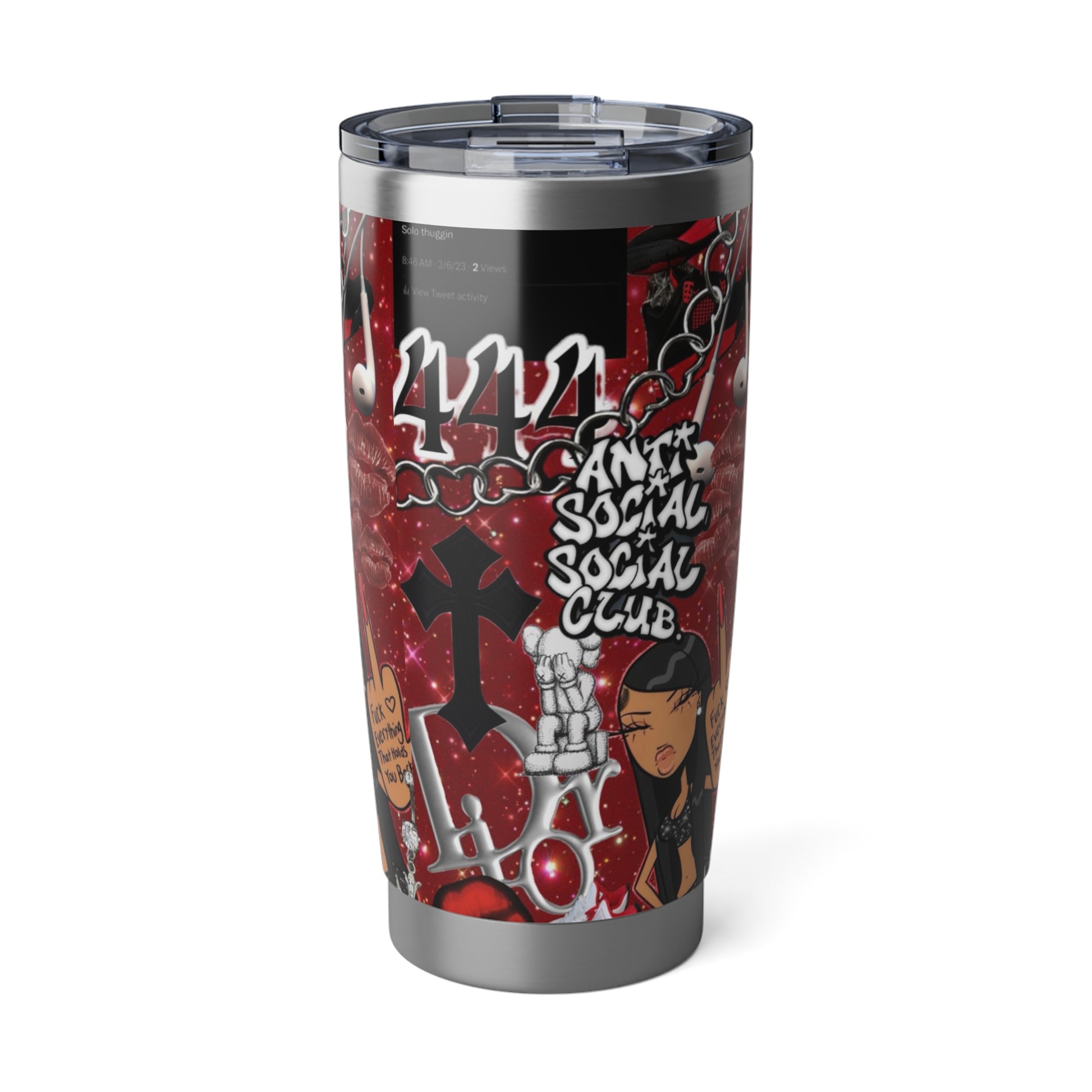 Red Themed Antisocial Vagabond 20oz Tumbler - Urban Graffiti Travel Mug for Trendsetters