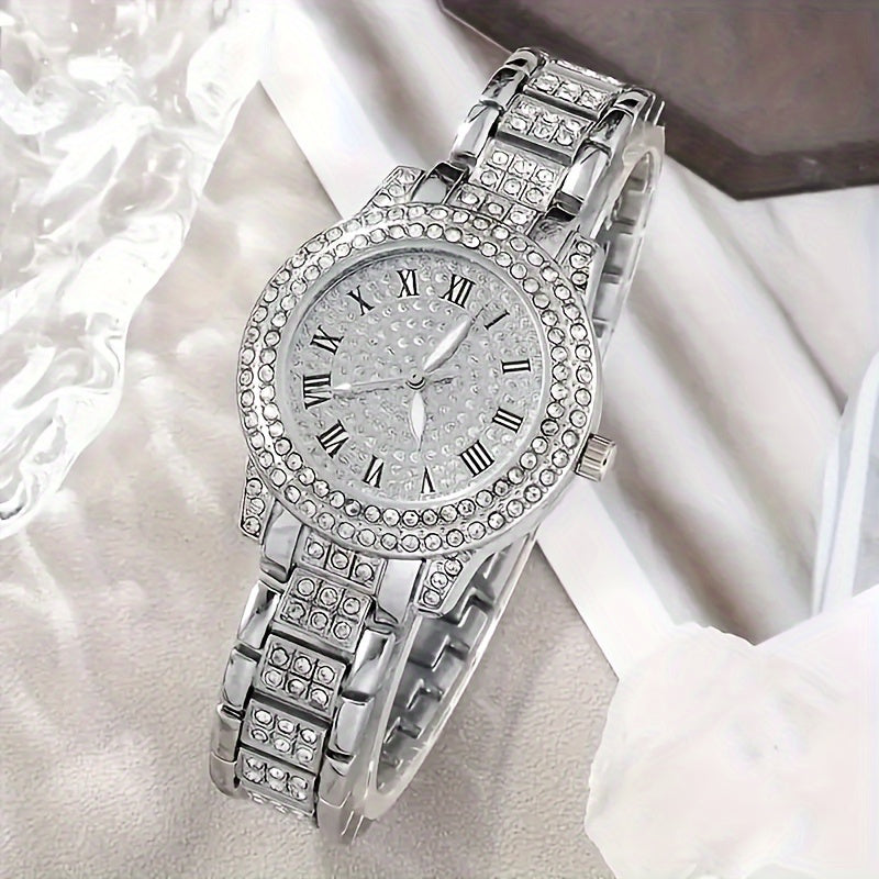 6 New Ladies' Gorgeous And Fashionable Silvery Quartz Watch+new Silvery Jewelry Set Valentine'S Day, Easter, Ramadan, Wedding, Birthday Party, Christmas Horror, Halloween, Give Friends Gifts Eid Al Adha