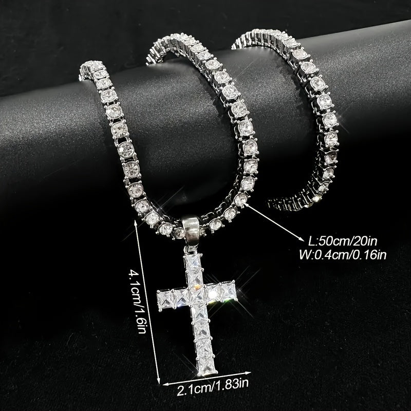 2 Shiny Pendants With Ice Cuban Chain Miami Necklace Men And Women Hip-hop Pendant Necklace Jewelry Gift