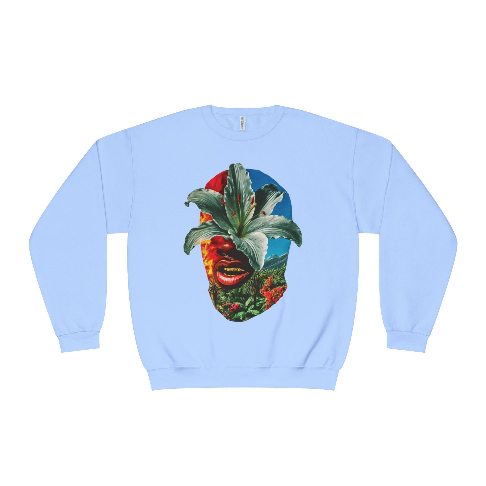 Nature-Inspired Unisex Crewneck Sweatshirt - Vibrant Floral Face Design, Cozy Casual Wear, Perfect for Gifts, Meditation, Everyday Fashion