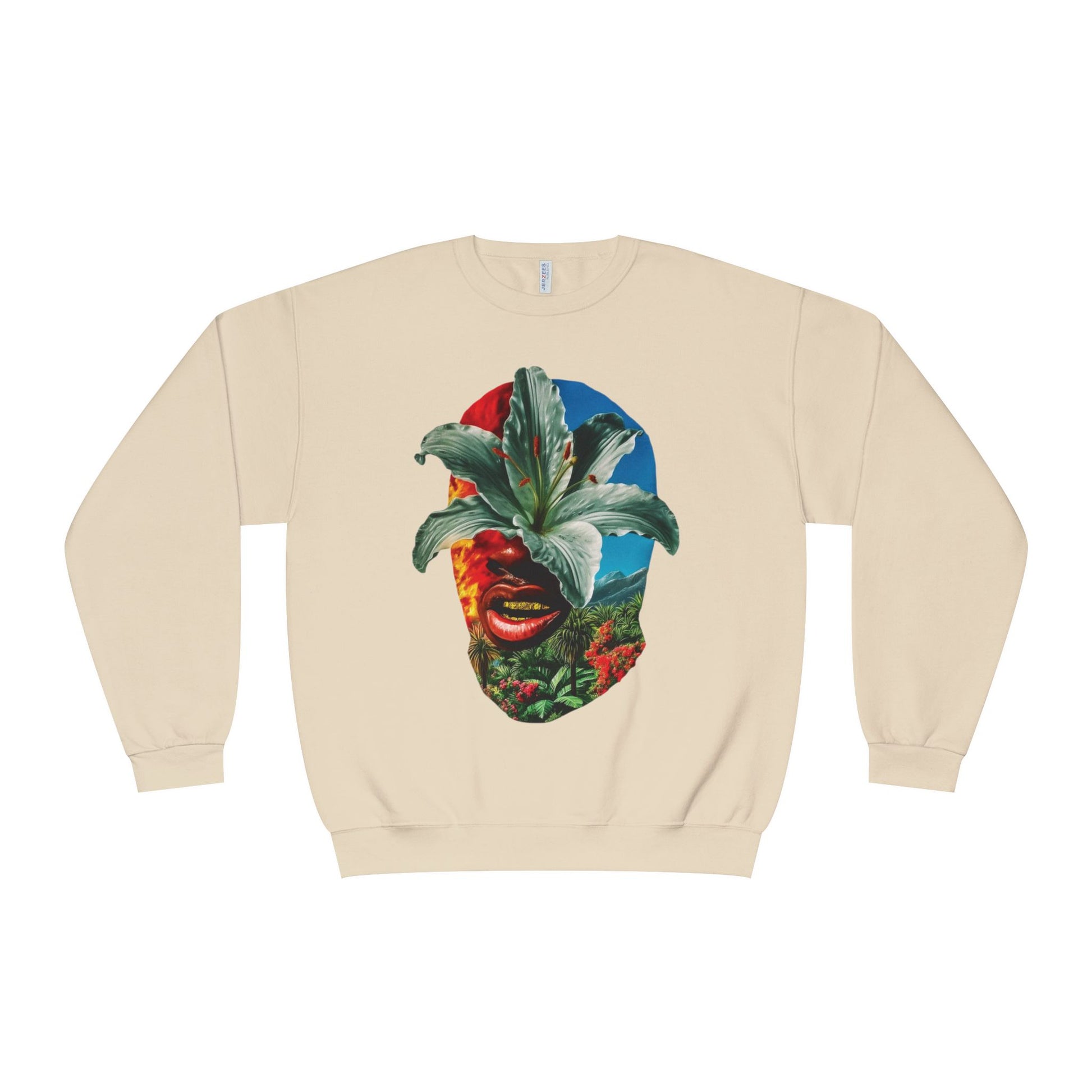Nature-Inspired Unisex Crewneck Sweatshirt - Vibrant Floral Face Design, Cozy Casual Wear, Perfect for Gifts, Meditation, Everyday Fashion