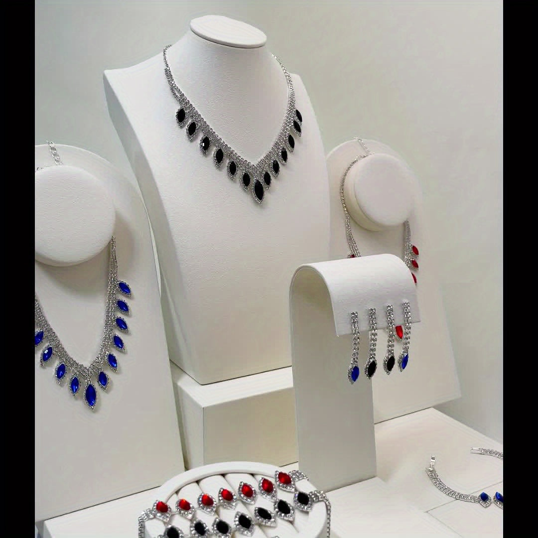 Elegant Bridal Wedding Jewelry Set, Rhinestone Heart Theme, Synthetic February Birthstone, Minimalist Style, 1 Necklace, 1 Pair Of Earrings, 1 Bracelet, Party And Wedding Accessories, Ramadan Gifts, Suitable For All Seasons