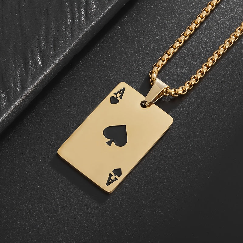 Classic Stainless Steel Pendant Necklace - Unisex Heart A Spade A Design - Fashionable Punk Style Lucky Jewelry Accessory