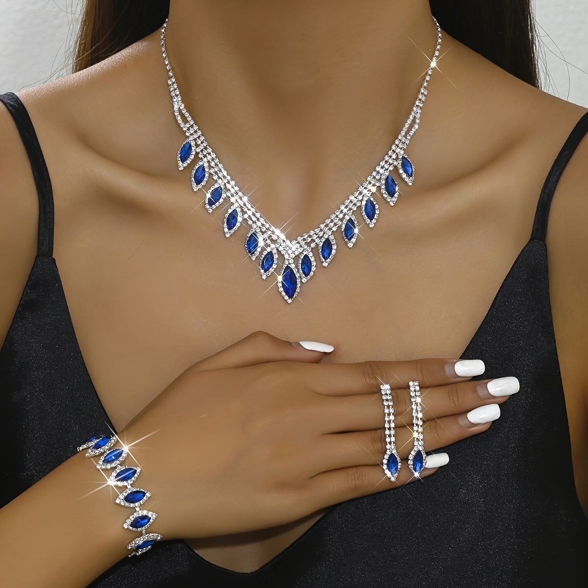 Elegant Bridal Wedding Jewelry Set, Rhinestone Heart Theme, Synthetic February Birthstone, Minimalist Style, 1 Necklace, 1 Pair Of Earrings, 1 Bracelet, Party And Wedding Accessories, Ramadan Gifts, Suitable For All Seasons