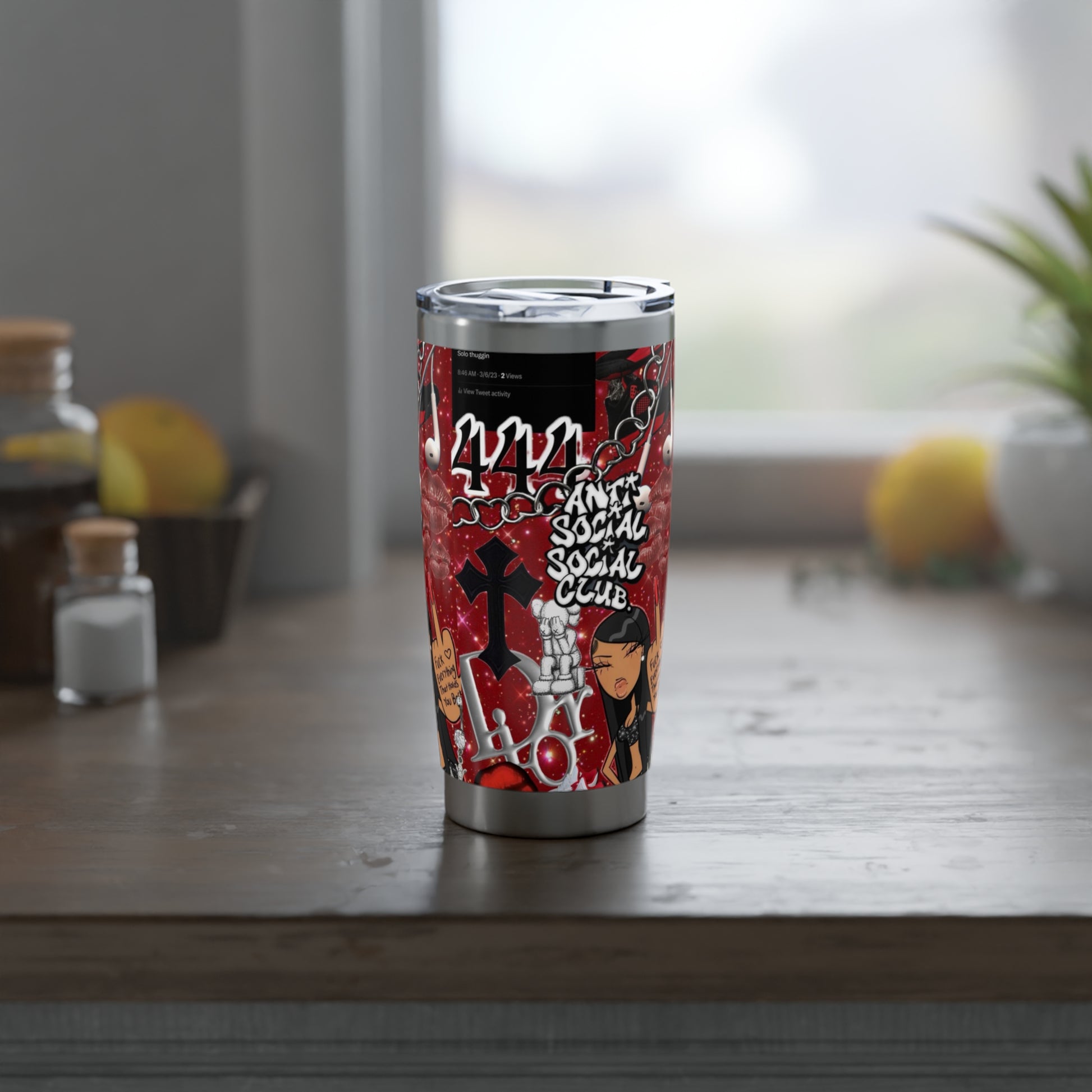 Red Themed Antisocial Vagabond 20oz Tumbler - Urban Graffiti Travel Mug for Trendsetters