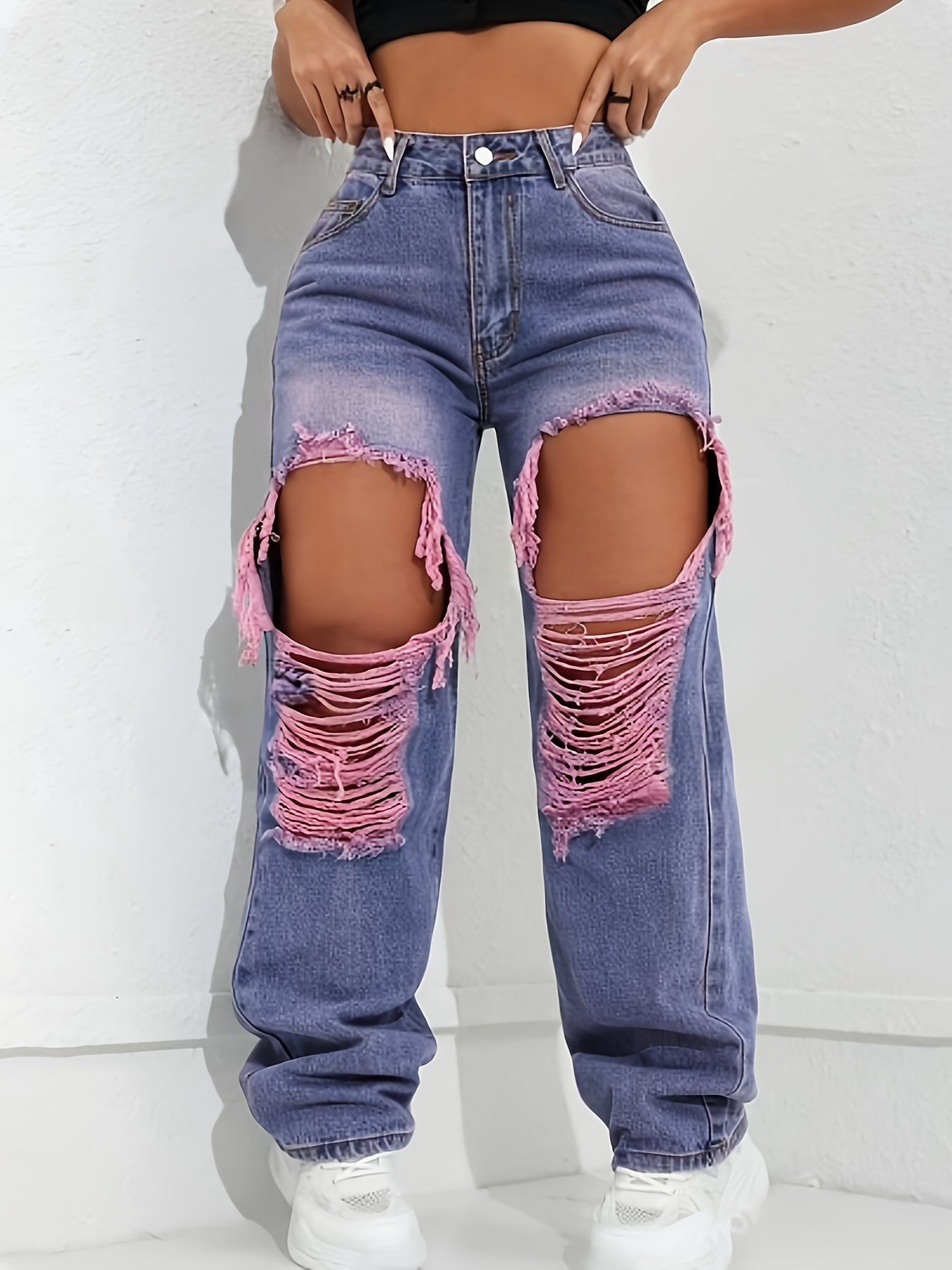 Big Hole Casual Loose Fashion Jeans - High Waist Ripped Hot Jeans Women - New Fashion Casual Everything Pants