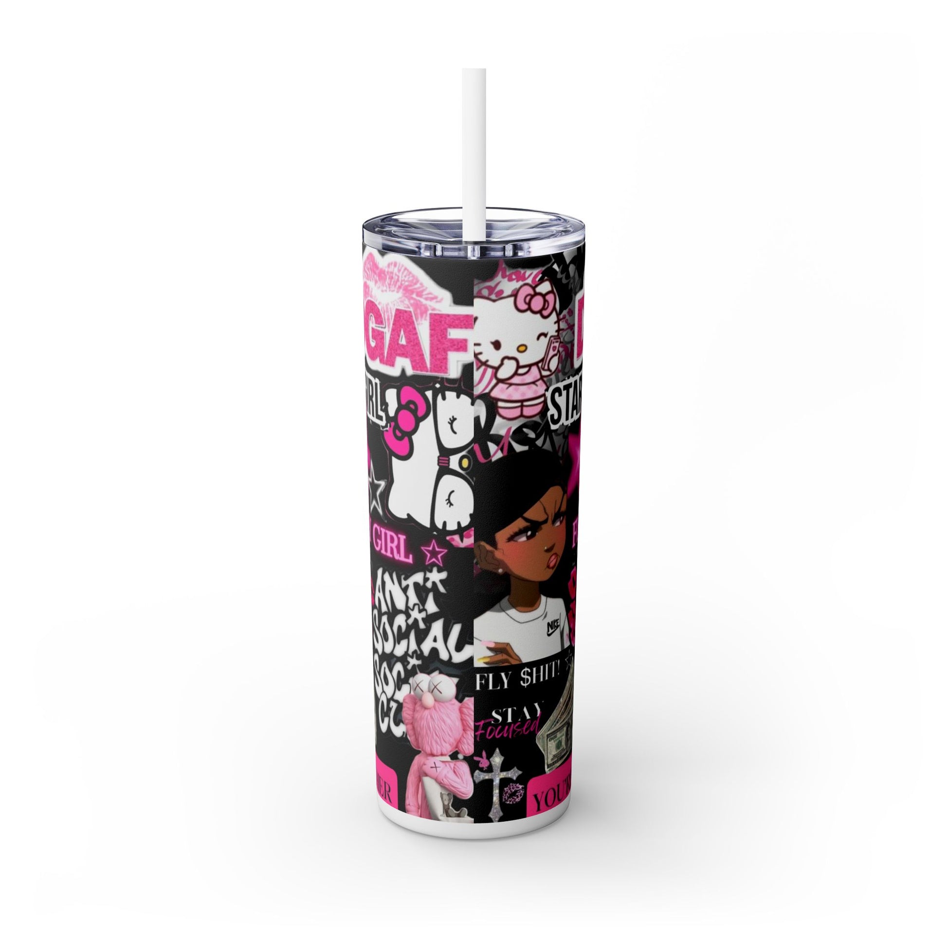 Trendy 20oz Skinny Tumbler with Straw - 'Fly Girl' Design