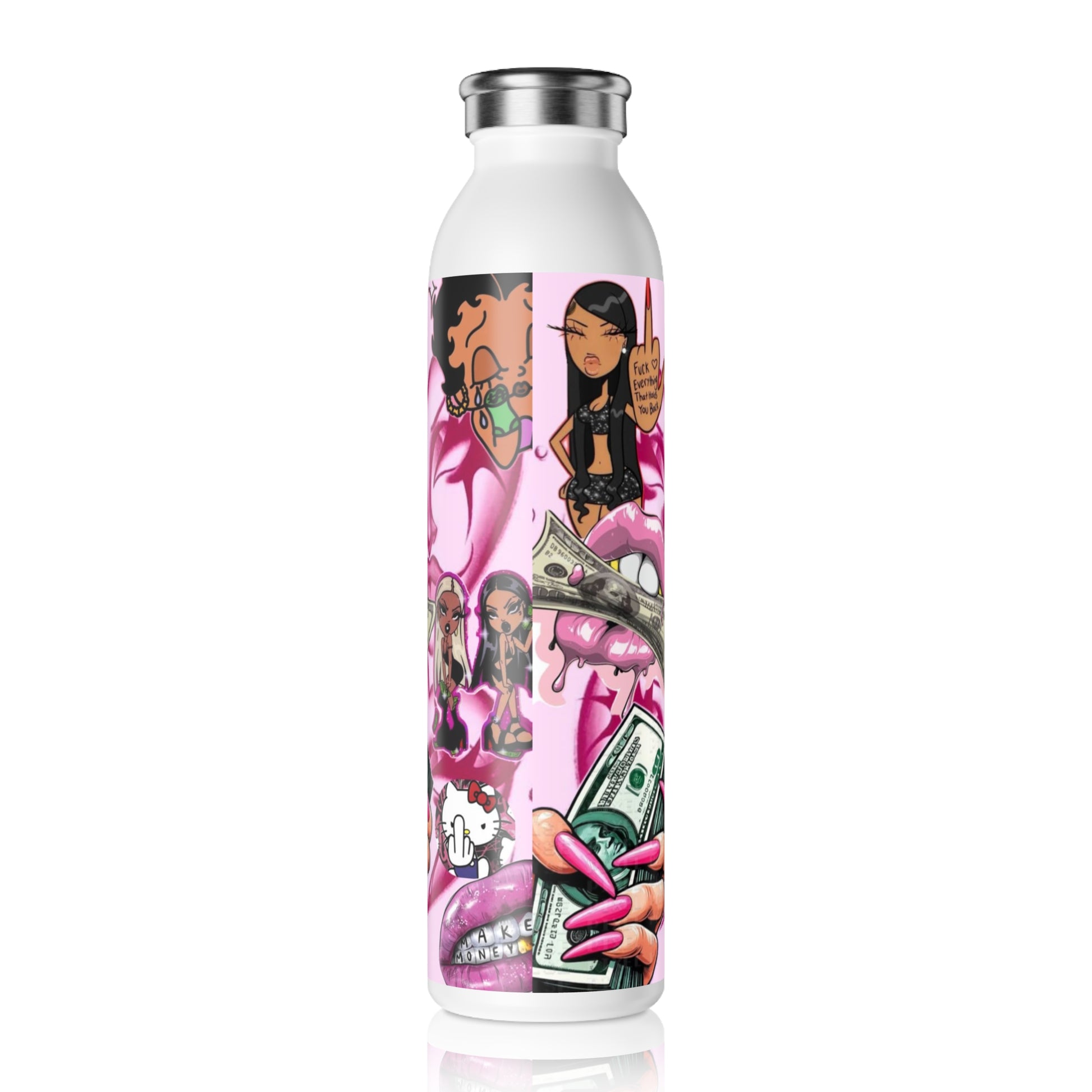 'CASH MONEY' Slim Water Bottle - Stylish Pink
