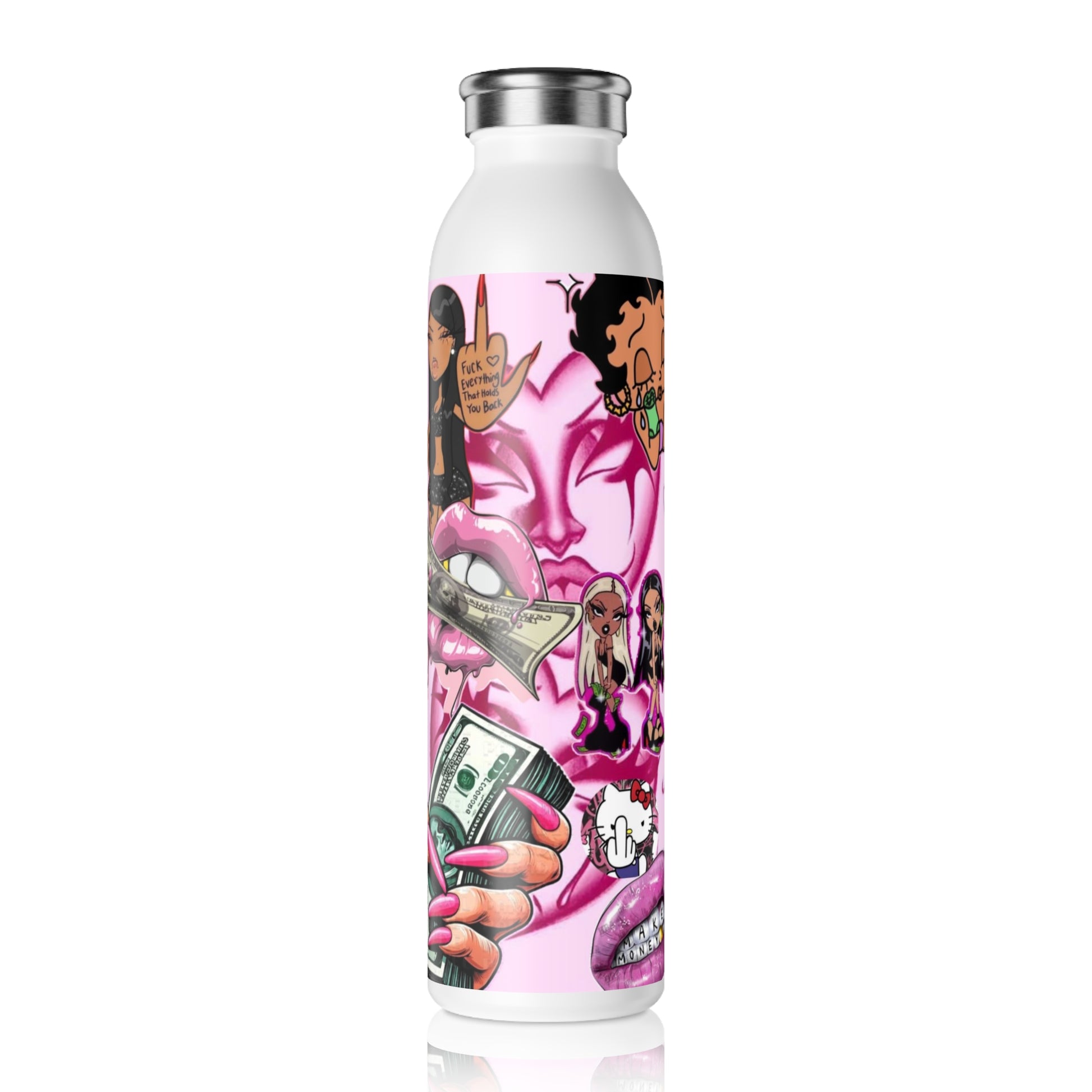 'CASH MONEY' Slim Water Bottle - Stylish Pink