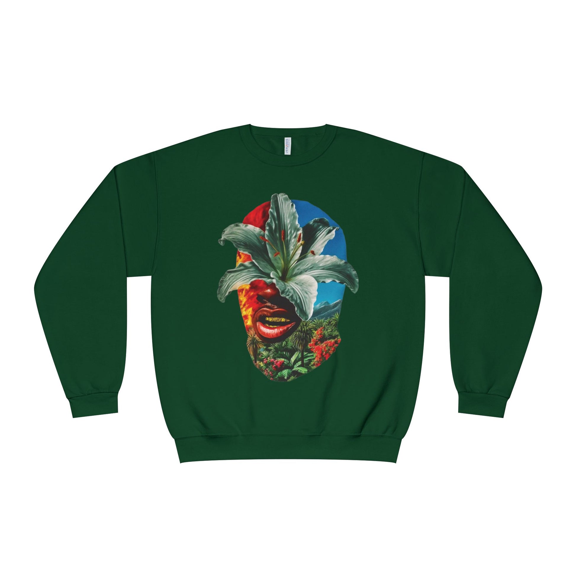 Nature-Inspired Unisex Crewneck Sweatshirt - Vibrant Floral Face Design, Cozy Casual Wear, Perfect for Gifts, Meditation, Everyday Fashion