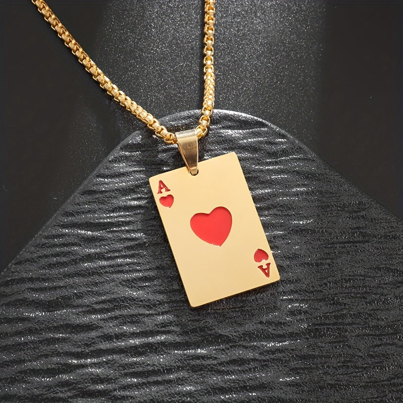 Classic Stainless Steel Pendant Necklace - Unisex Heart A Spade A Design - Fashionable Punk Style Lucky Jewelry Accessory