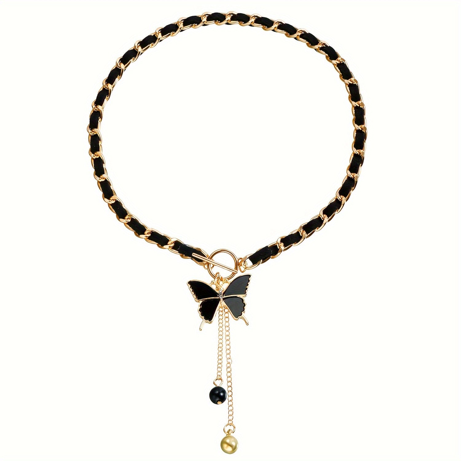 1pc Women's Black Butterfly Pendant Necklace, Bohemian Elegance with Tassel Pendant Necklace, Chain Jewelry for Daily Wear