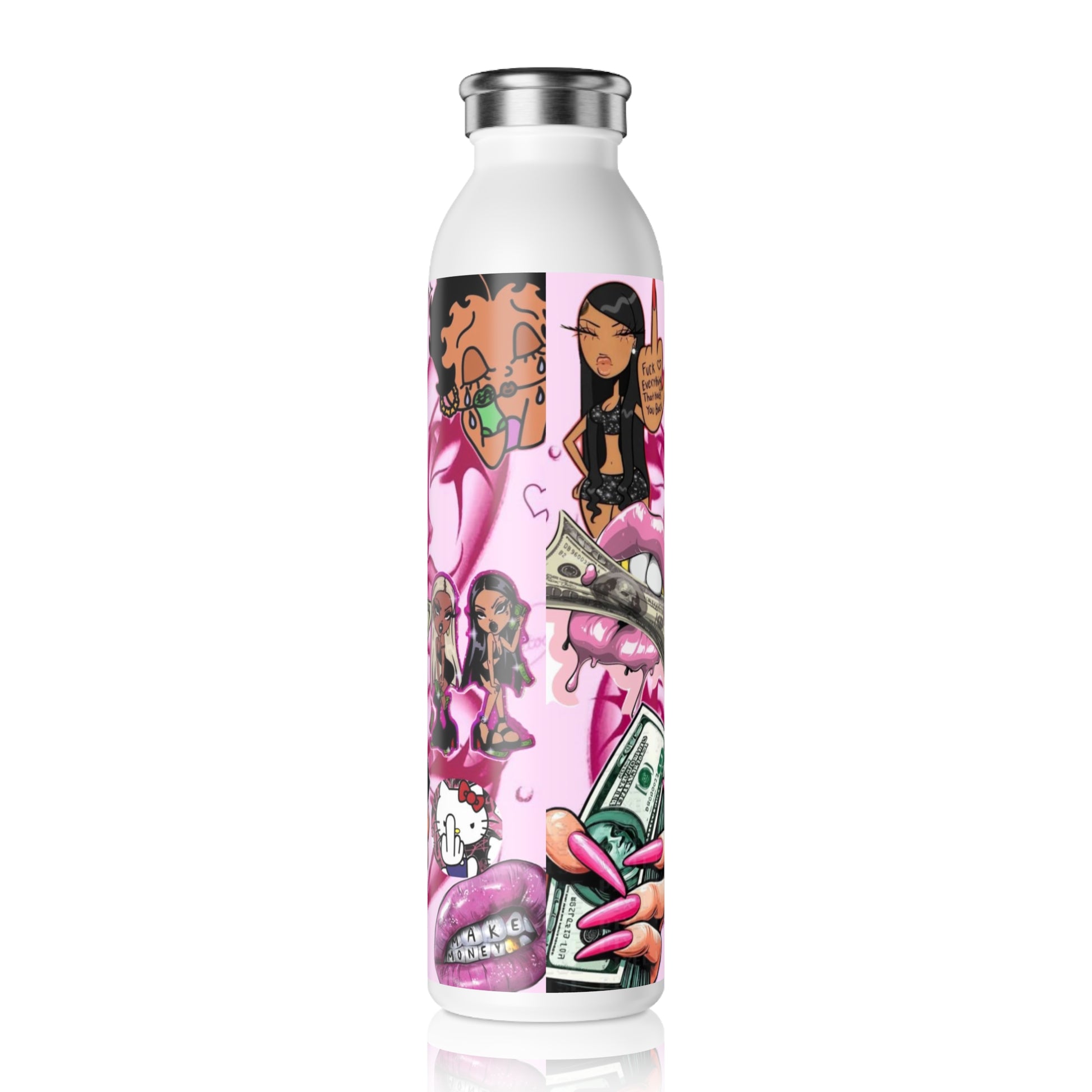 'CASH MONEY' Slim Water Bottle - Stylish Pink