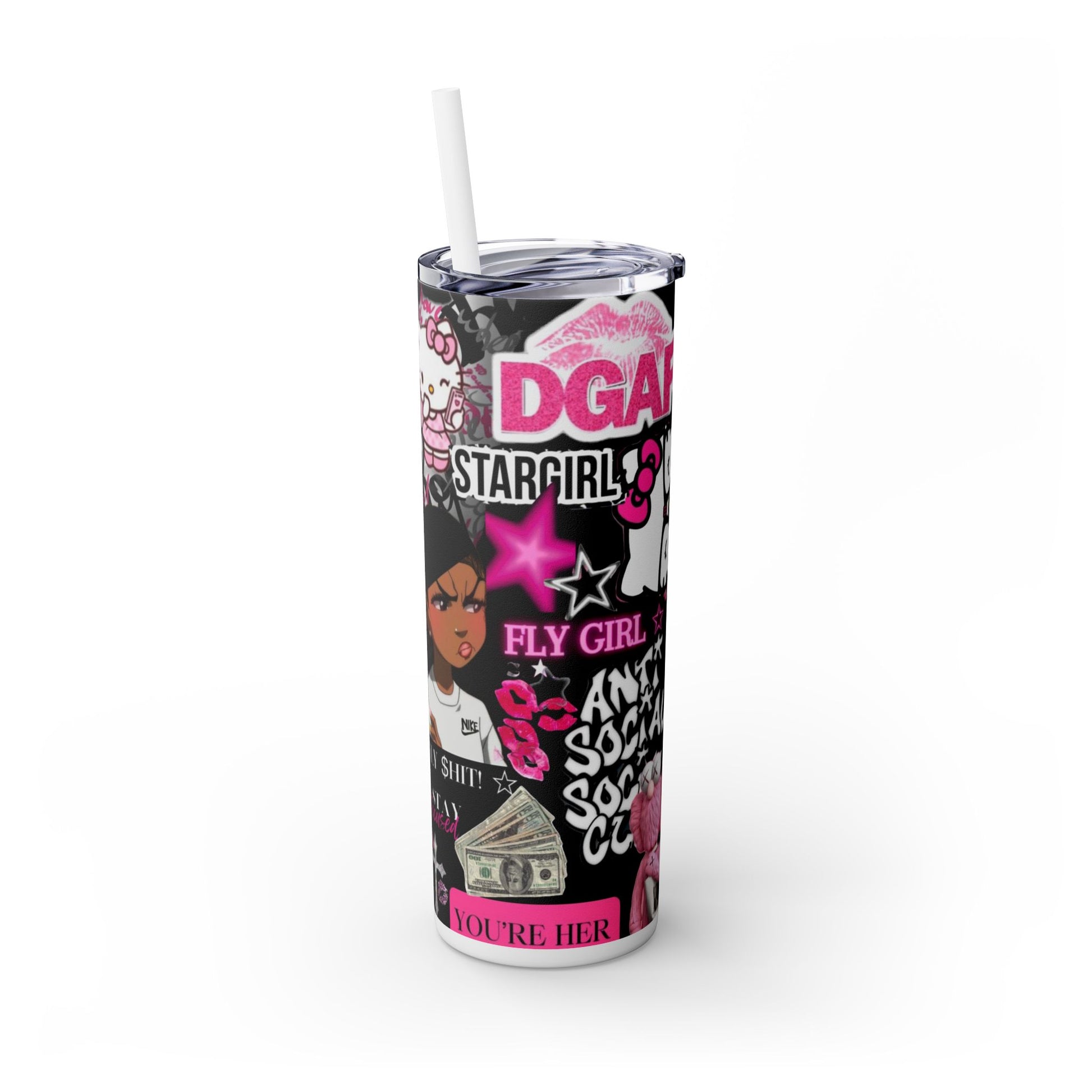 Trendy 20oz Skinny Tumbler with Straw - 'Fly Girl' Design