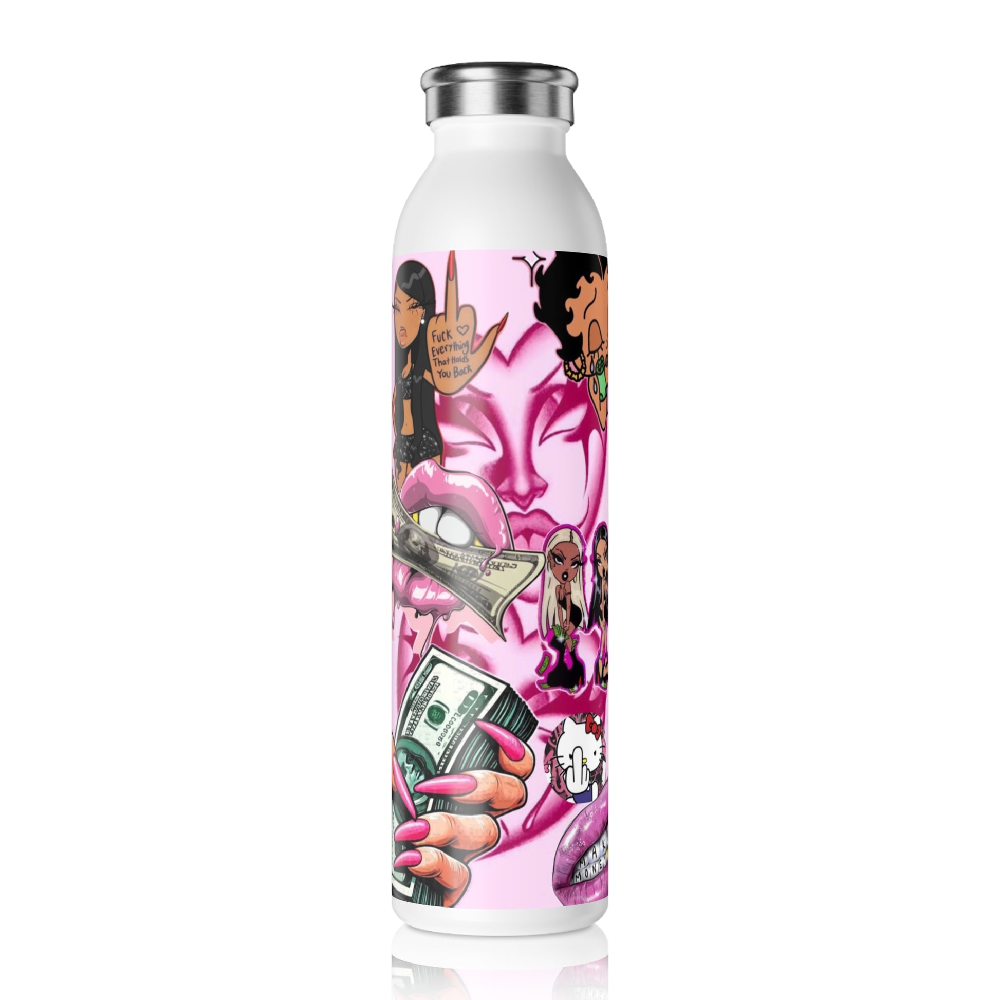 'CASH MONEY' Slim Water Bottle - Stylish Pink
