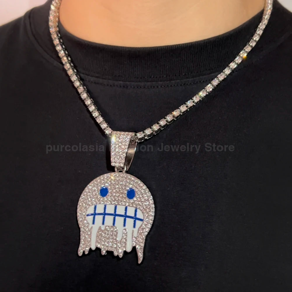 Hip Hop Necklace Exaggerated Frozen Expression Face Pendant With 12mm Cuban Chain Iced Out Jewelry For Man Woman