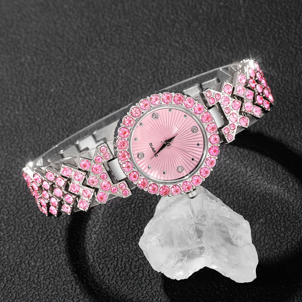A Set Of 4 Elegant Casual Pointer-style Ladies' Quartz Watches, Exquisite And Shiny Ladies' Watch Set, 1 Watch + 3 Jewelry Set, A Selected Watch Set For Fashionable Ladies