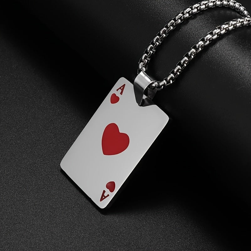 Classic Stainless Steel Pendant Necklace - Unisex Heart A Spade A Design - Fashionable Punk Style Lucky Jewelry Accessory