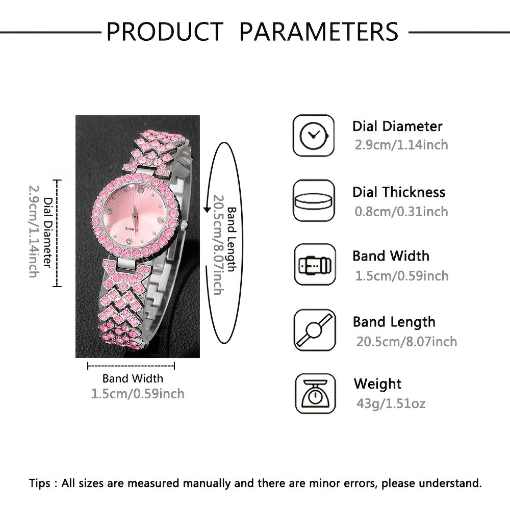 A Set Of 4 Elegant Casual Pointer-style Ladies' Quartz Watches, Exquisite And Shiny Ladies' Watch Set, 1 Watch + 3 Jewelry Set, A Selected Watch Set For Fashionable Ladies