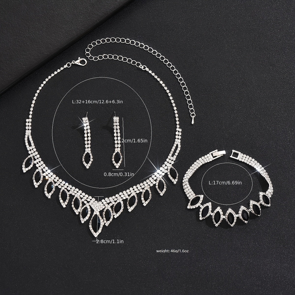 Elegant Bridal Wedding Jewelry Set, Rhinestone Heart Theme, Synthetic February Birthstone, Minimalist Style, 1 Necklace, 1 Pair Of Earrings, 1 Bracelet, Party And Wedding Accessories, Ramadan Gifts, Suitable For All Seasons