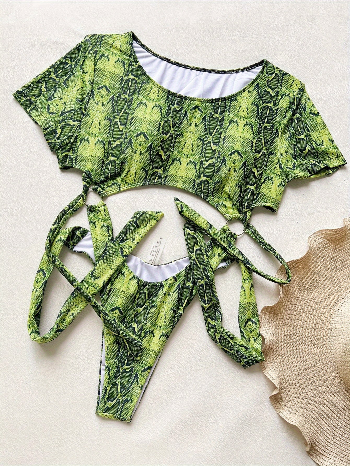 New One-Piece Swimsuit Snake Pattern Bikini European And American Swimsuit Women'S Crew Neck Swimsuit Printing