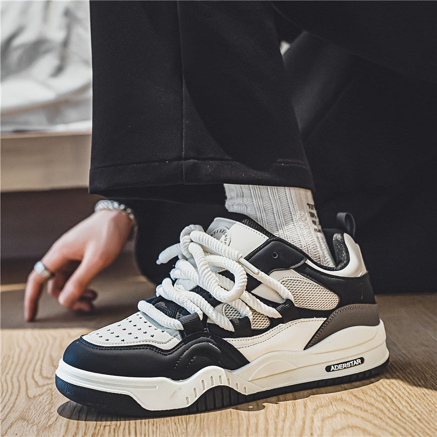 Men's All-Season Trendy Athletic Sneakers - White, Green & Orange Color Scheme, Breathable Mesh Upper, Durable Rubber Sole, Lace-Up Casual Shoes for Everyday & Sports Wear, Versatile Footwear | Modern Shoe Design | Comfortabl