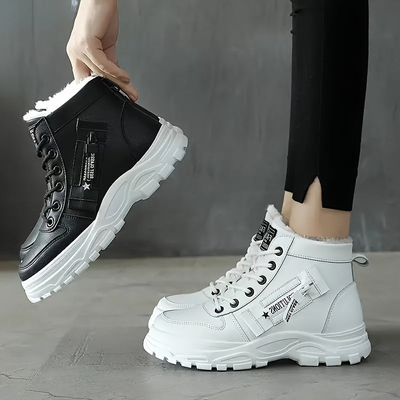 [Winter Shoes] Winter Women's Casual High - Top Shoes | Thick - Soled Laced Sports Shoes With Plush Lining For Warmth