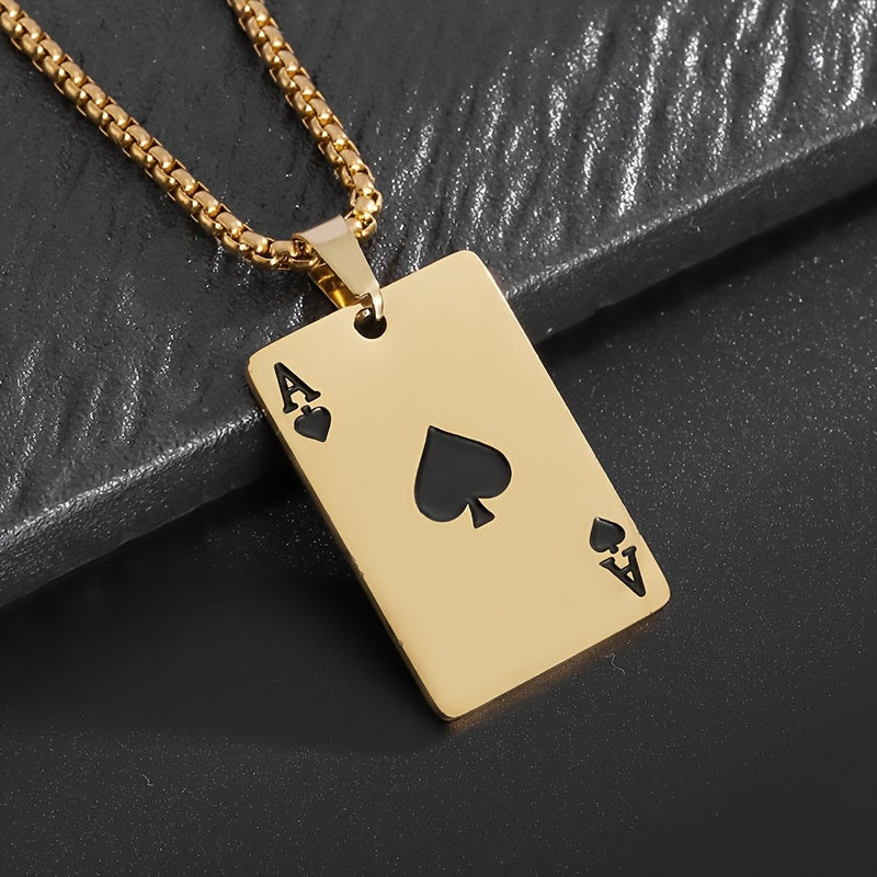 Classic Stainless Steel Pendant Necklace - Unisex Heart A Spade A Design - Fashionable Punk Style Lucky Jewelry Accessory