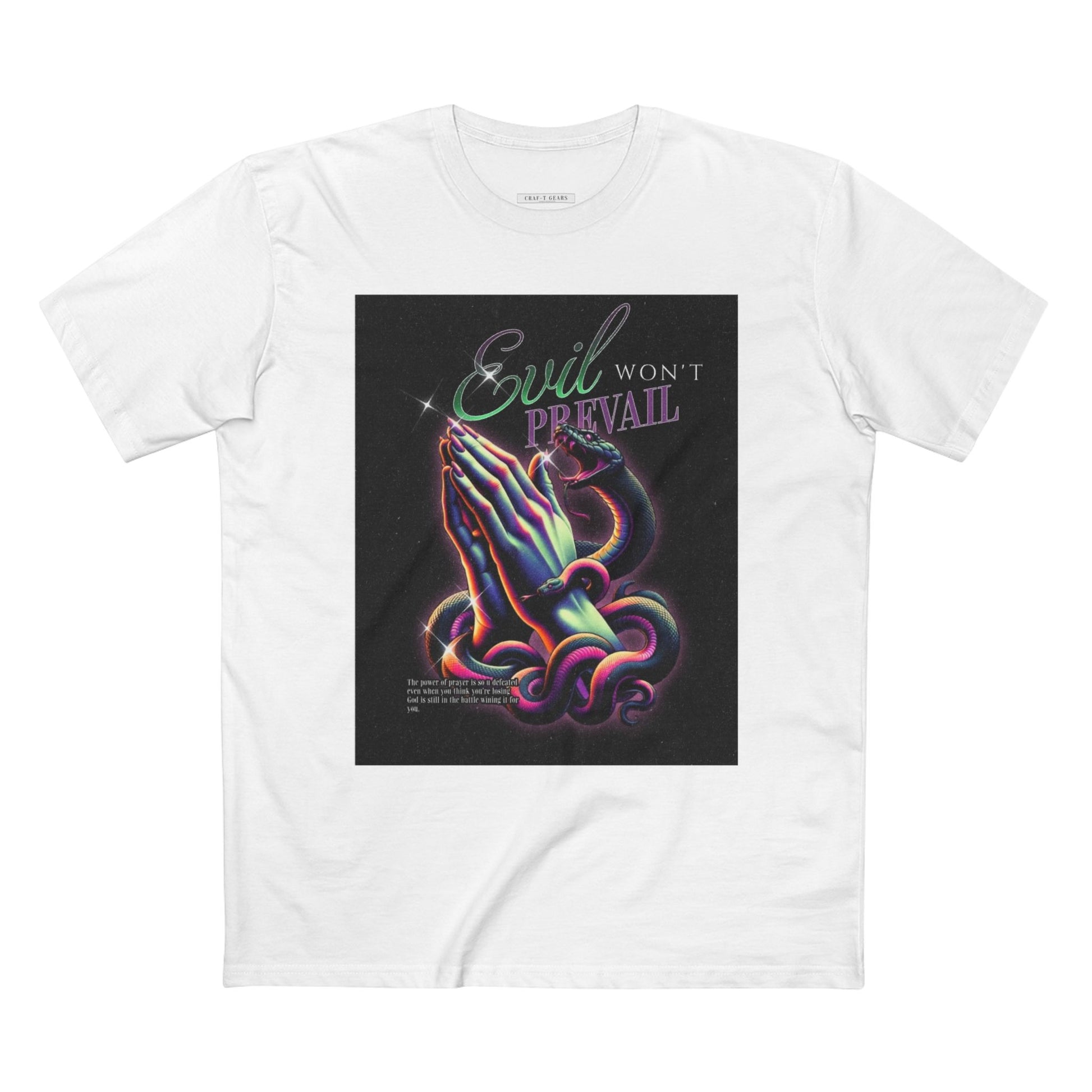 Evil Won't Prevail Graphic Tee - Edgy Prayer Design for Bold Self-Expression