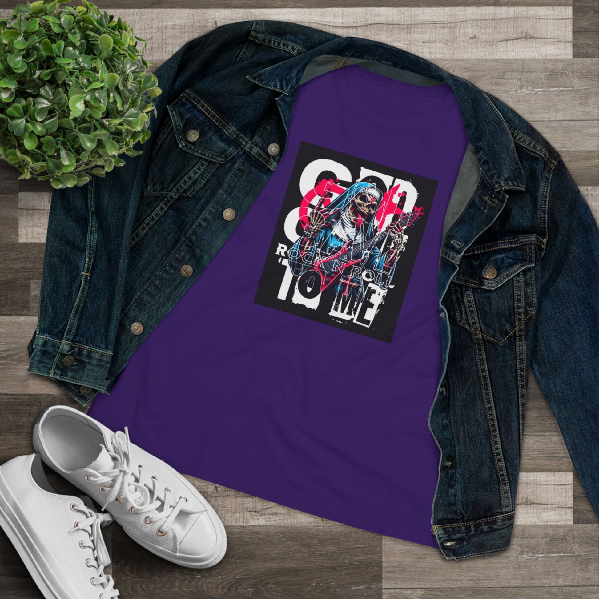 Rock N' Roll Women's Cotton Tee - Retro Skull Design for Music Lovers