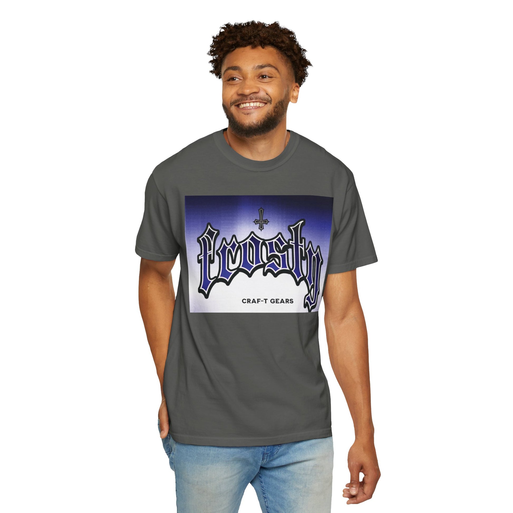Frosty Male Garment-Dyed T-shirt - Cool Graphic Tee for Streetwear Lovers