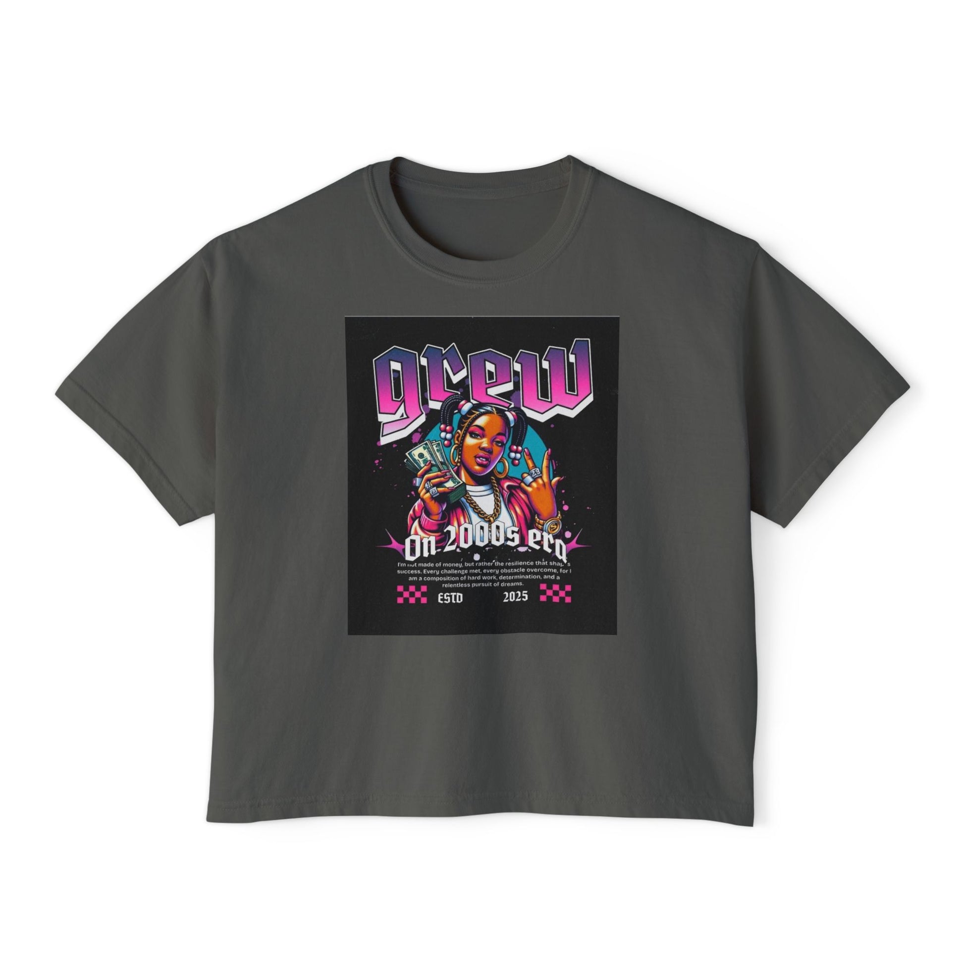 Graphic Boxy Tee - 'Grew On 2000s Era' Vintage Style Women's Top