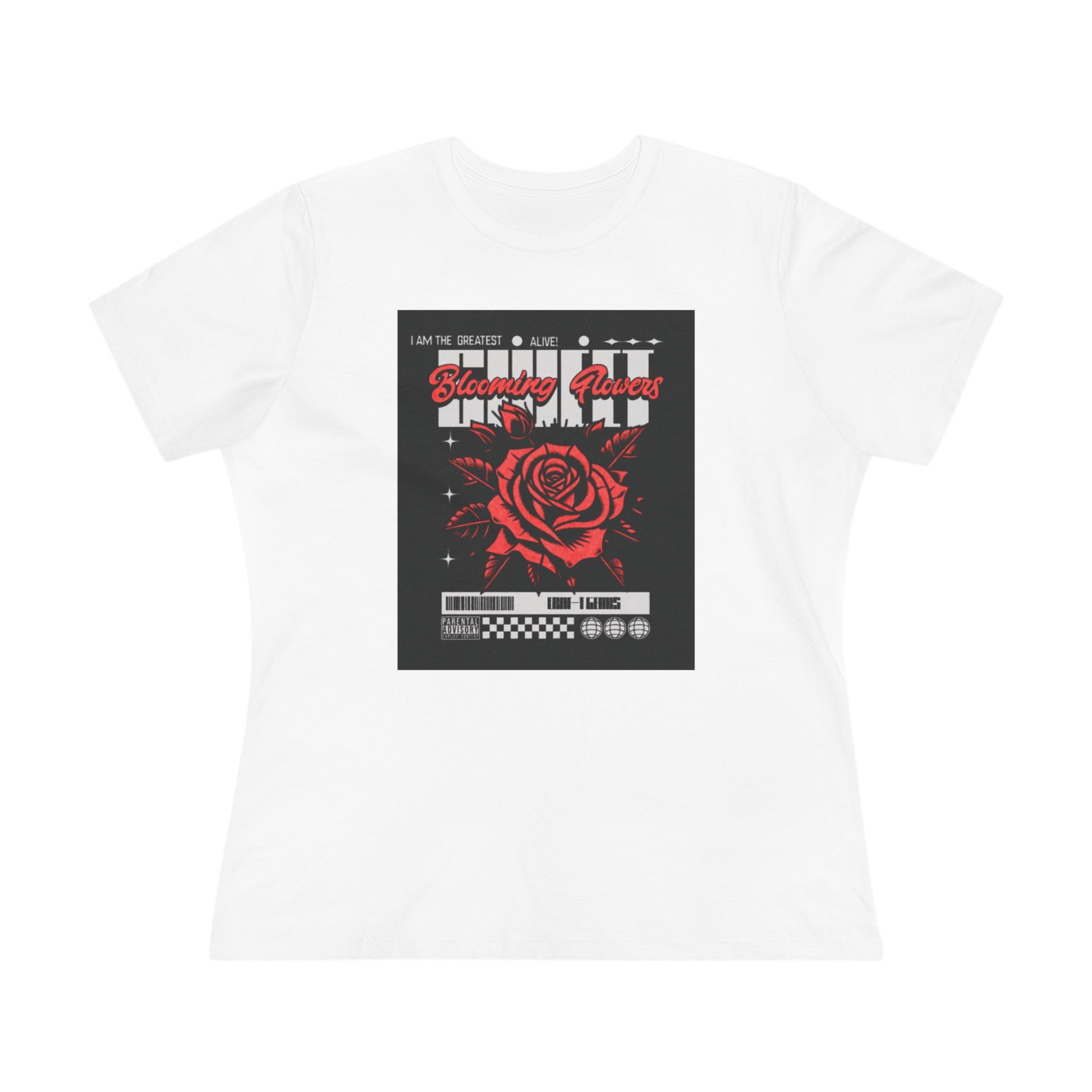 Empowering Women's Cotton Tee with Bold Rose Design